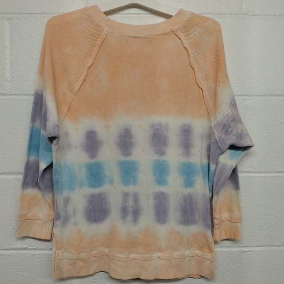 Simply Southern Womens XL Long Sleeve Waffle Henley Tie Dye Coastal Hippie Boho - Picture 2 of 12